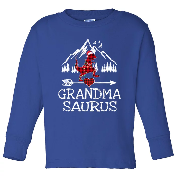 Grandma Saurus Red Plaid T Rex Dinosaur Family Pajamas Xmas Gift Toddler Long Sleeve Shirt