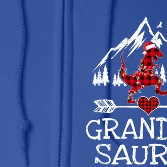 Grandma Saurus Red Plaid T Rex Dinosaur Family Pajamas Xmas Gift Full Zip Hoodie