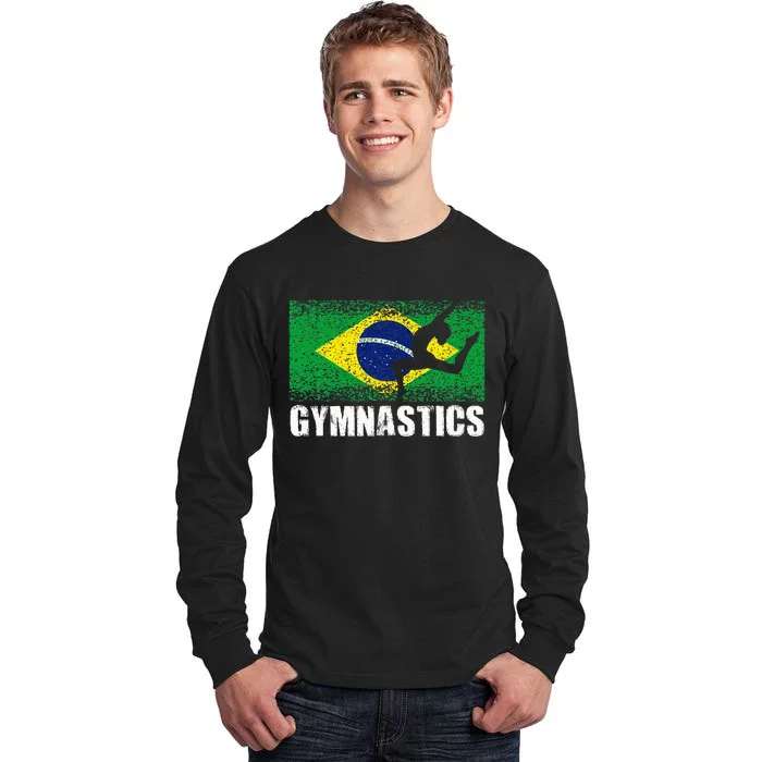 Gymnastics Sport Retro Brazil Flag Brazilian Gymnast Tall Long Sleeve T-Shirt