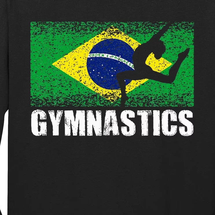 Gymnastics Sport Retro Brazil Flag Brazilian Gymnast Tall Long Sleeve T-Shirt