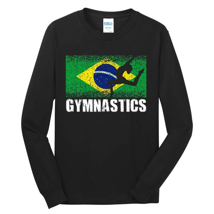 Gymnastics Sport Retro Brazil Flag Brazilian Gymnast Tall Long Sleeve T-Shirt