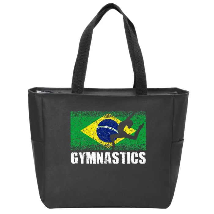 Gymnastics Sport Retro Brazil Flag Brazilian Gymnast Zip Tote Bag