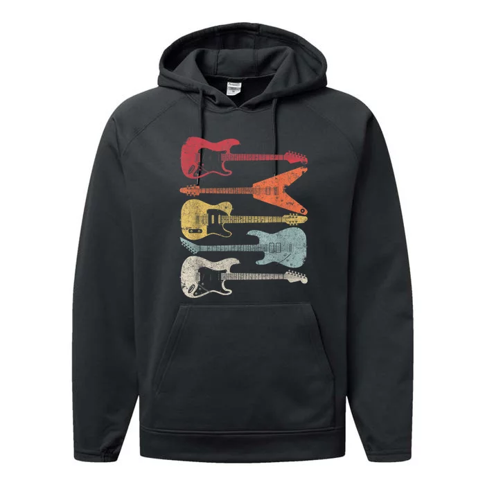 Guitar Shirt. Retro Style, Gift For Guitarist Performance Fleece Hoodie