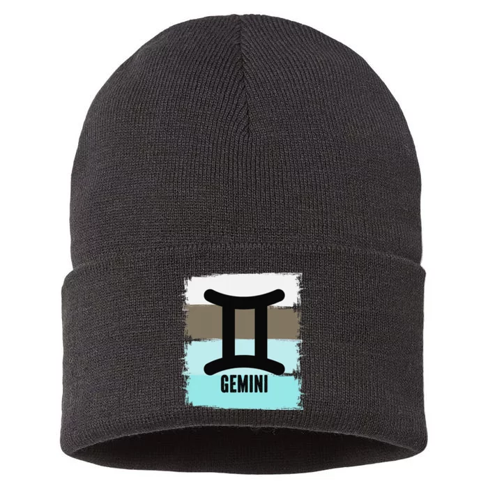 Gemini SYmbol Retro Vintage Distressed Cool Zodiac Sign Sustainable Knit Beanie