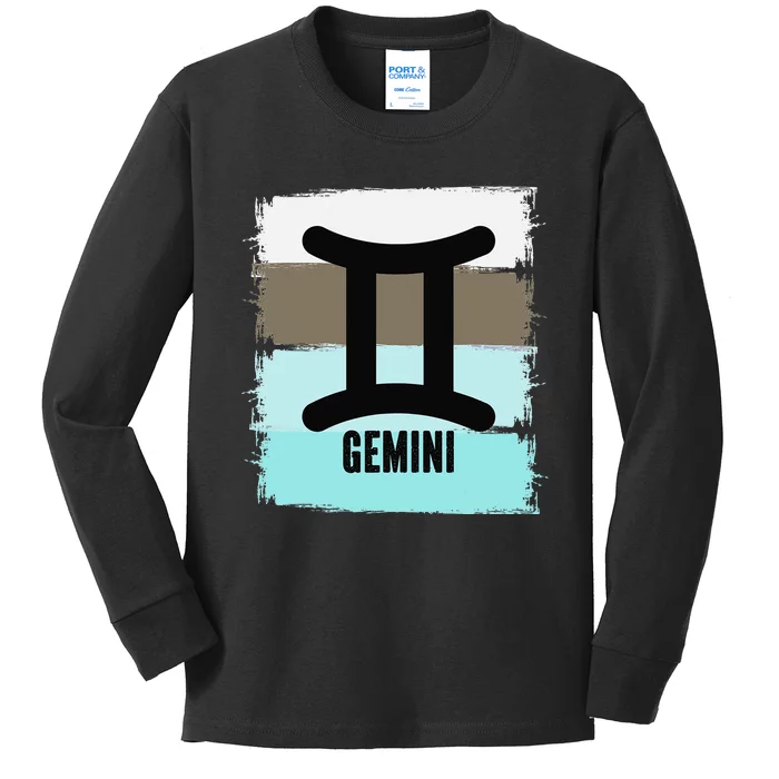 Gemini SYmbol Retro Vintage Distressed Cool Zodiac Sign Kids Long Sleeve Shirt