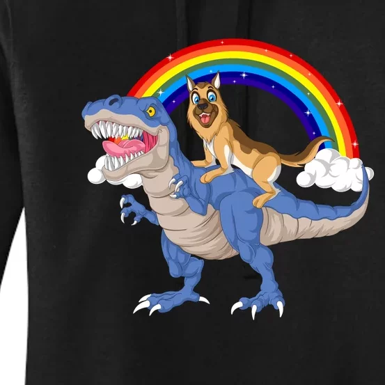 German Shepherd Riding Dinosaur Women's Pullover Hoodie