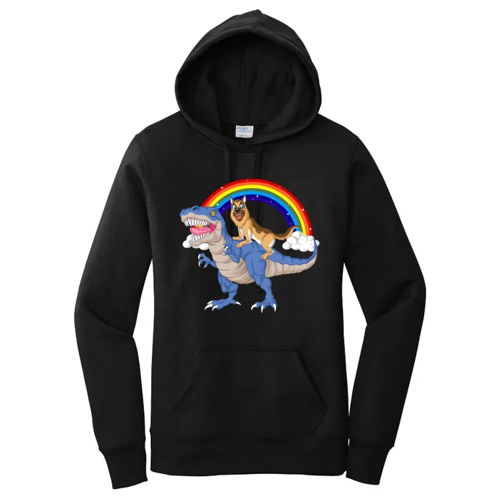 German Shepherd Riding Dinosaur Women's Pullover Hoodie