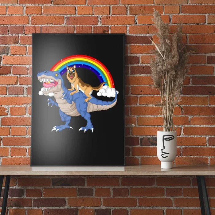 German Shepherd Riding Dinosaur Poster