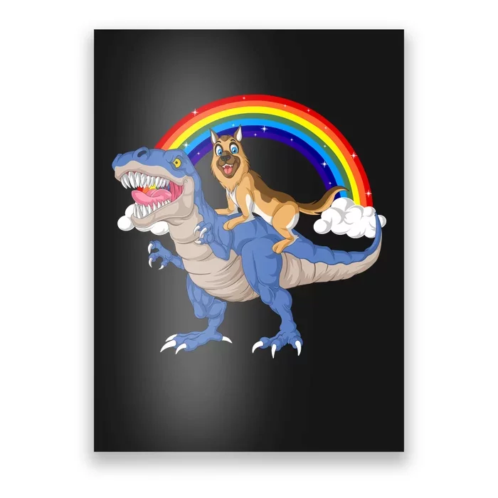 German Shepherd Riding Dinosaur Poster