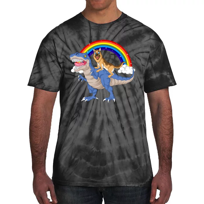 German Shepherd Riding Dinosaur Tie-Dye T-Shirt