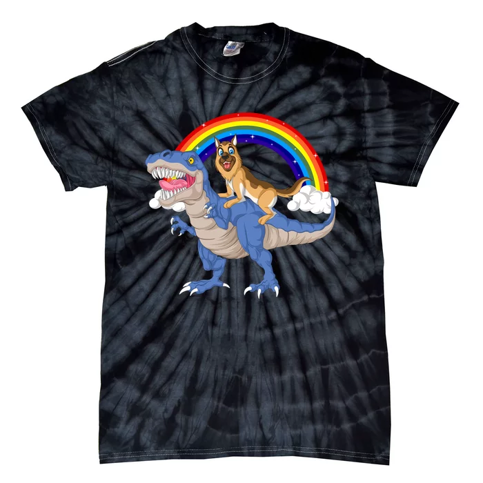 German Shepherd Riding Dinosaur Tie-Dye T-Shirt