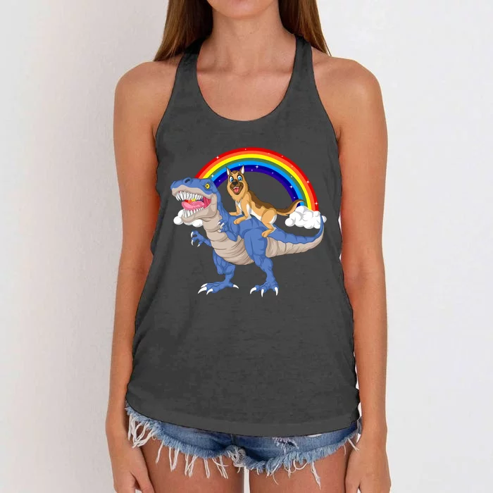 German Shepherd Riding Dinosaur Women's Knotted Racerback Tank