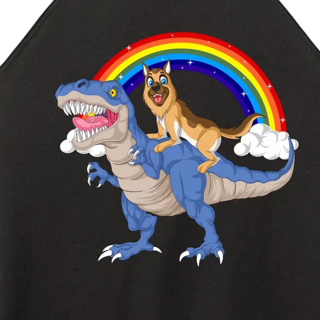 German Shepherd Riding Dinosaur Women’s Perfect Tri Rocker Tank