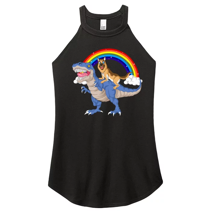 German Shepherd Riding Dinosaur Women’s Perfect Tri Rocker Tank