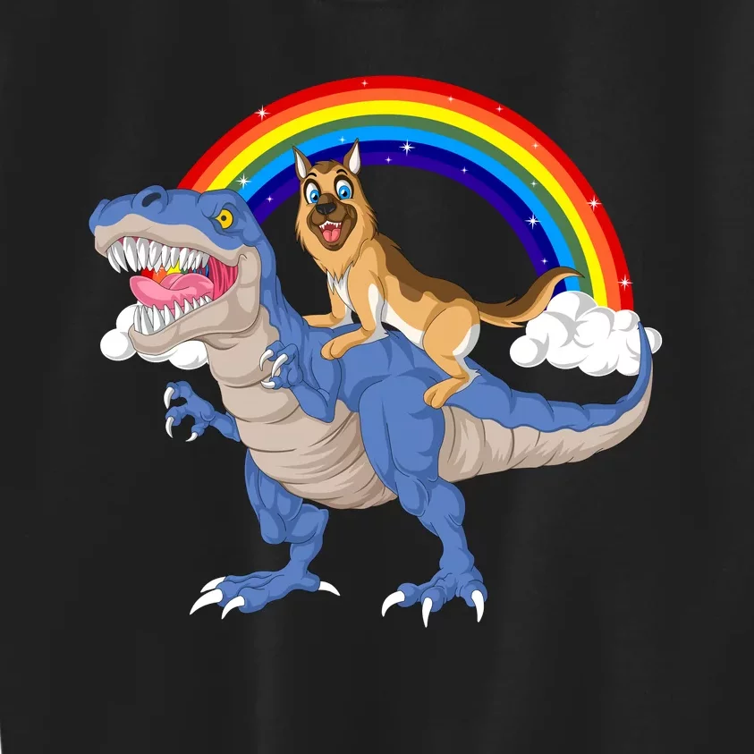 German Shepherd Riding Dinosaur Kids Sweatshirt