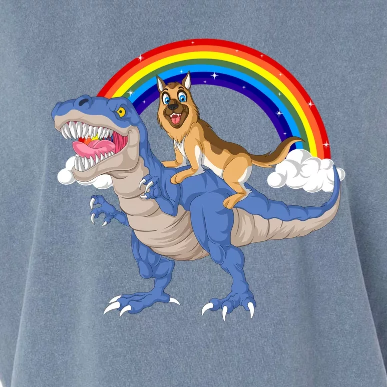 German Shepherd Riding Dinosaur Garment-Dyed Women's Muscle Tee