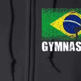 Gymnastics Sport Retro Brazil Flag Brazilian Gymnast Full Zip Hoodie