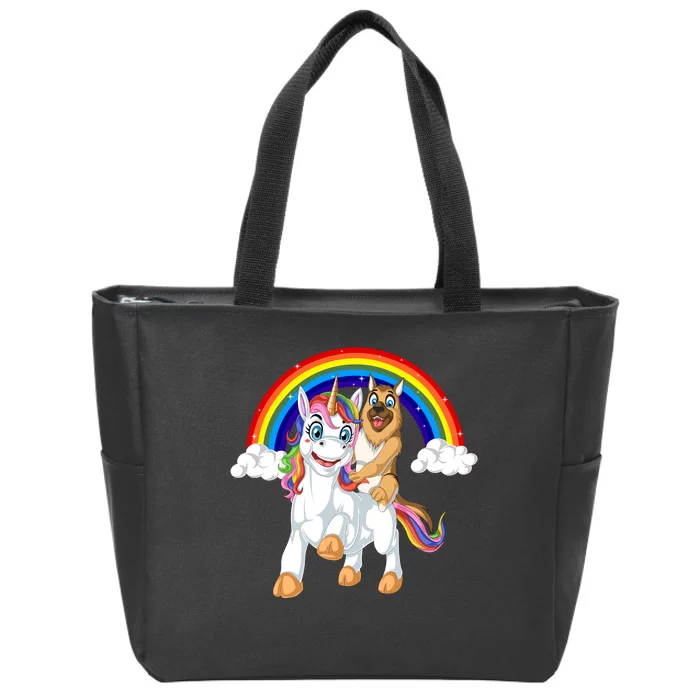 German Shepherd Riding Unicorn Zip Tote Bag