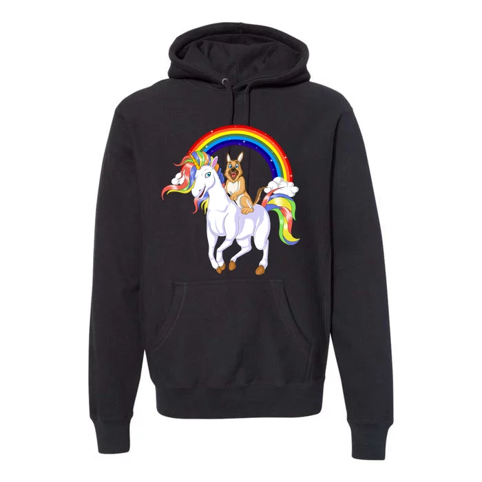 German Shepherd Riding Unicorn Premium Hoodie