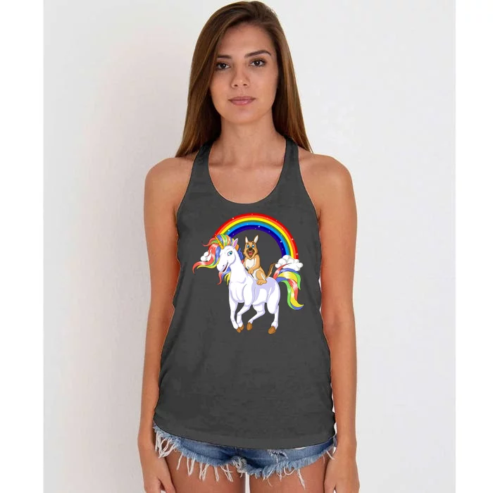 German Shepherd Riding Unicorn Women's Knotted Racerback Tank