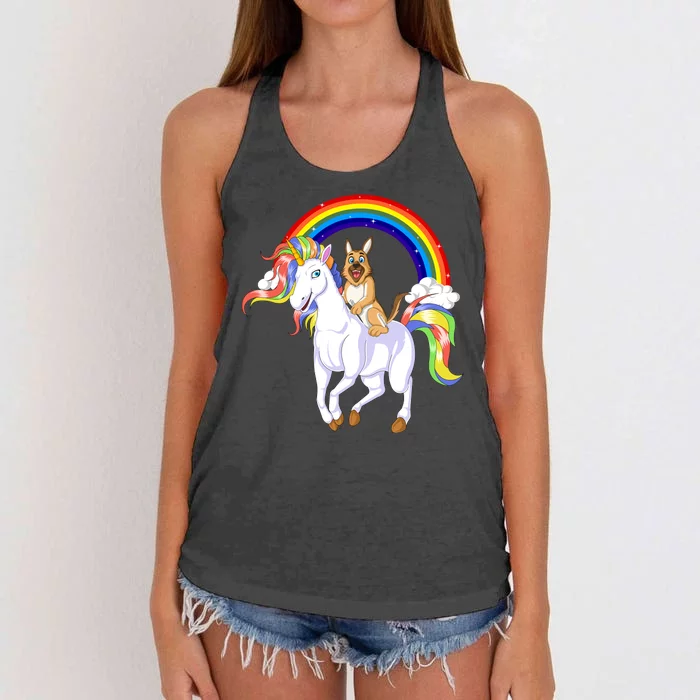 German Shepherd Riding Unicorn Women's Knotted Racerback Tank