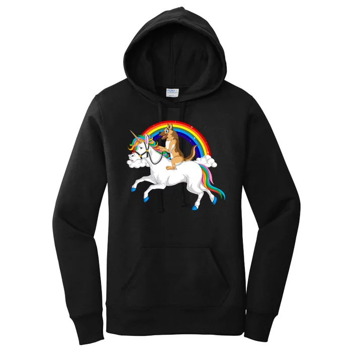 German Shepherd Riding Unicorn Women's Pullover Hoodie