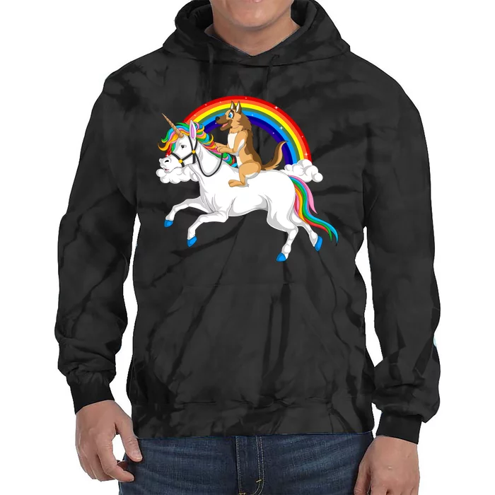 German Shepherd Riding Unicorn Tie Dye Hoodie