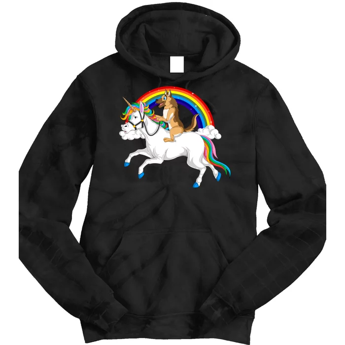 German Shepherd Riding Unicorn Tie Dye Hoodie