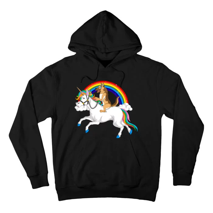 German Shepherd Riding Unicorn Tall Hoodie