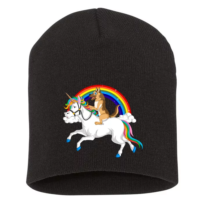 German Shepherd Riding Unicorn Short Acrylic Beanie