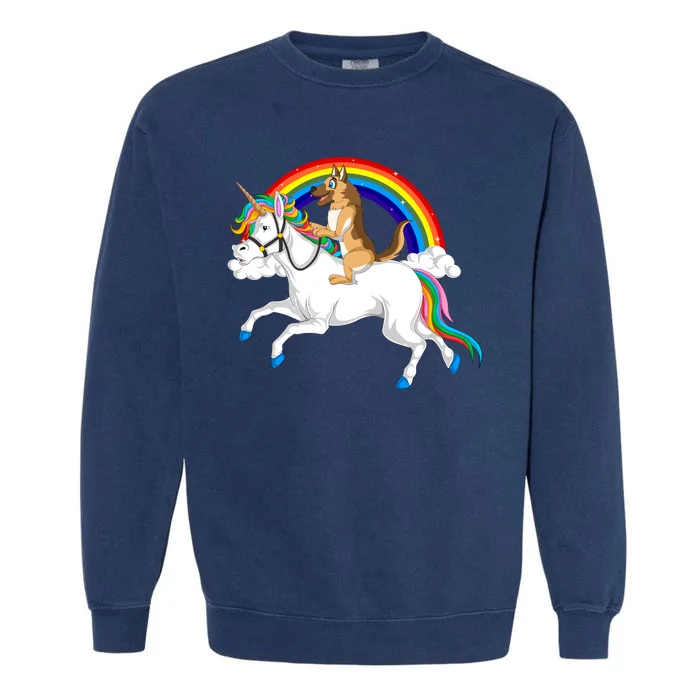 German Shepherd Riding Unicorn Garment-Dyed Sweatshirt