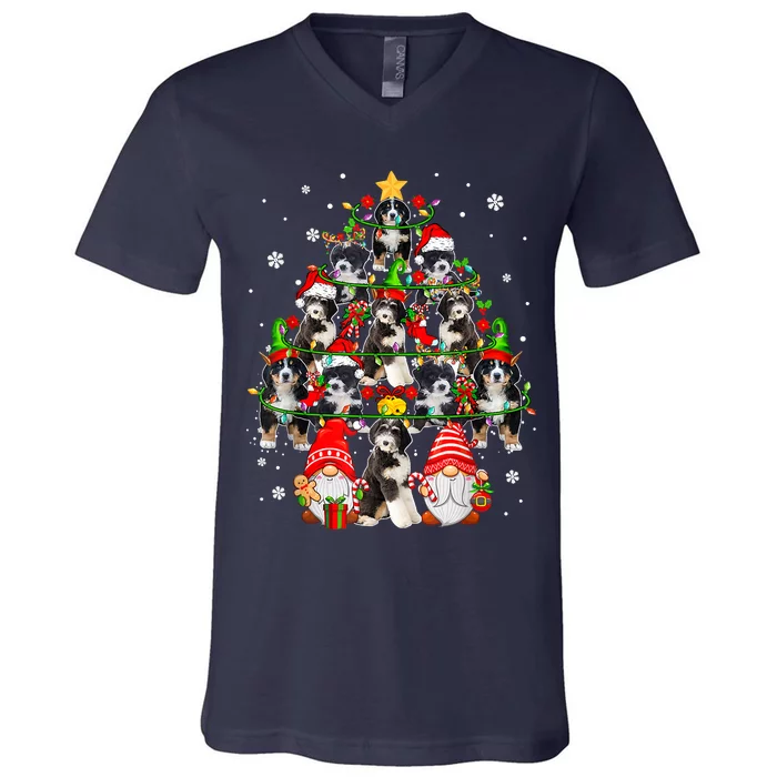 Group Santa Reindeer Elf Bernedoodles As Christmas Tree Dogs V-Neck T-Shirt