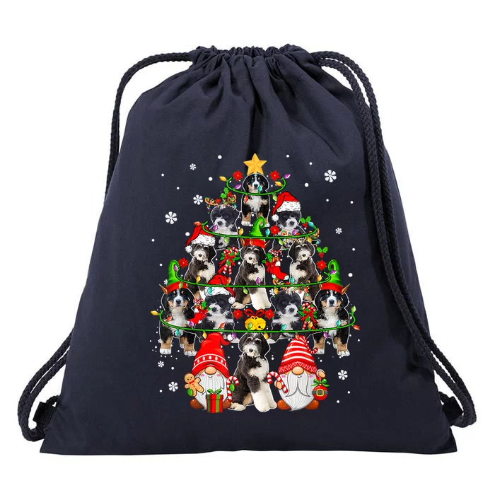 Group Santa Reindeer Elf Bernedoodles As Christmas Tree Dogs Drawstring Bag