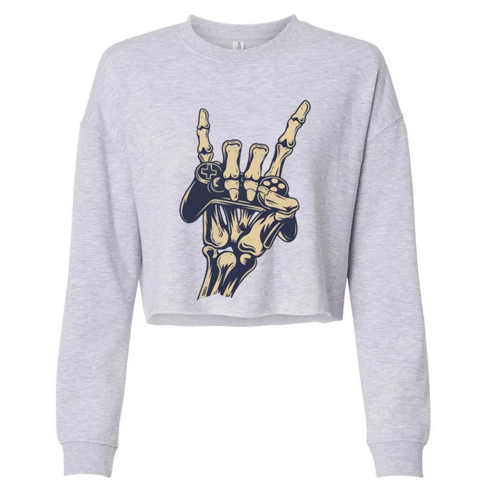 Gamer Skeleton Rock Concert Hand Funny Gift Cropped Pullover Crew