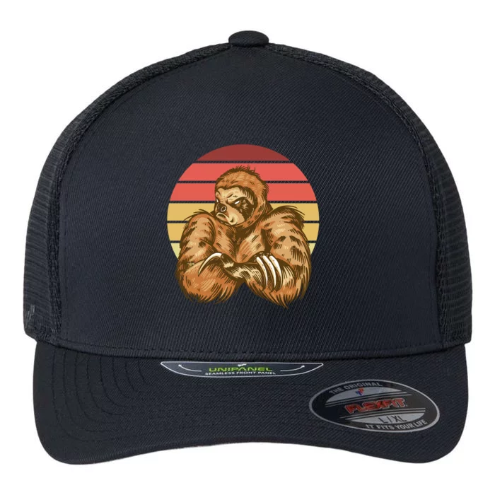 Grumpy Sloth Retro Sunset Flexfit Unipanel Trucker Cap