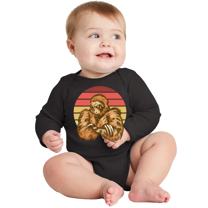 Grumpy Sloth Retro Sunset Baby Long Sleeve Bodysuit