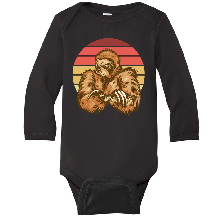 Grumpy Sloth Retro Sunset Baby Long Sleeve Bodysuit