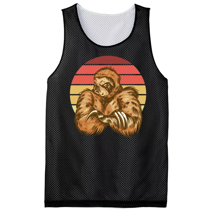 Grumpy Sloth Retro Sunset Mesh Reversible Basketball Jersey Tank