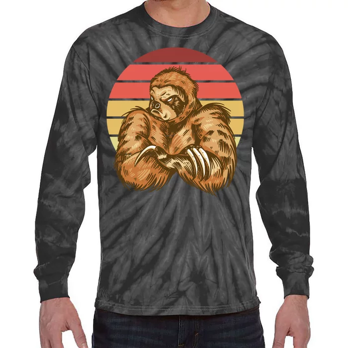 Grumpy Sloth Retro Sunset Tie-Dye Long Sleeve Shirt