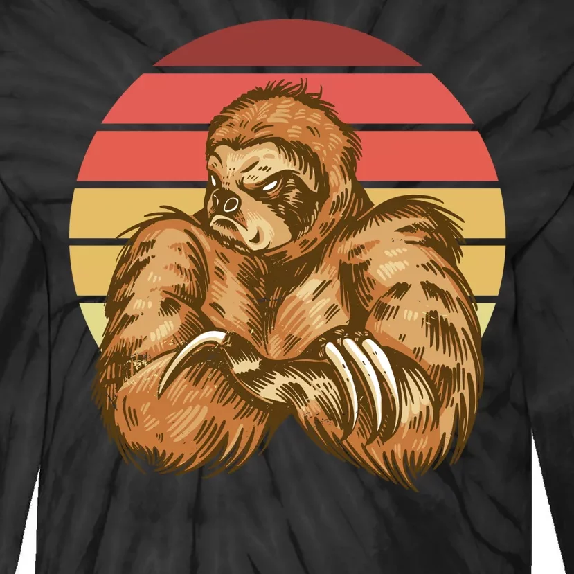 Grumpy Sloth Retro Sunset Tie-Dye Long Sleeve Shirt