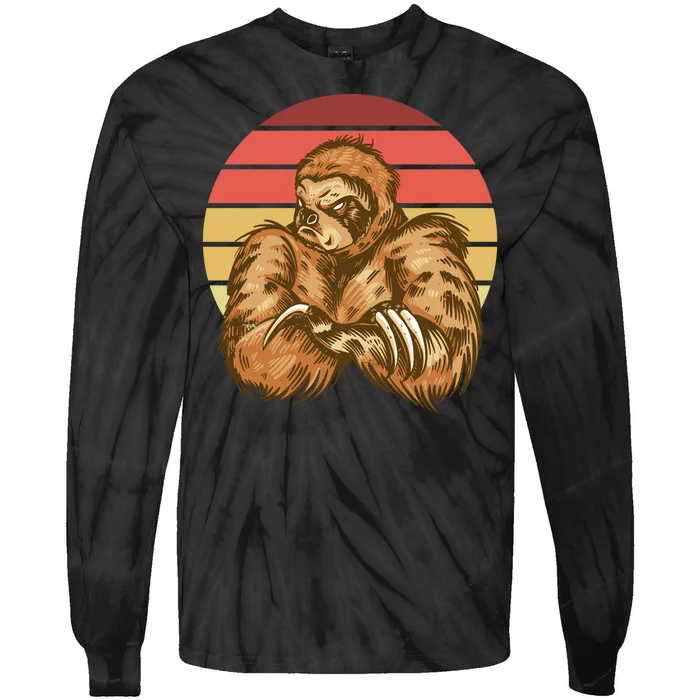 Grumpy Sloth Retro Sunset Tie-Dye Long Sleeve Shirt