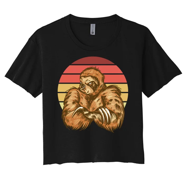 Grumpy Sloth Retro Sunset Women's Crop Top Tee