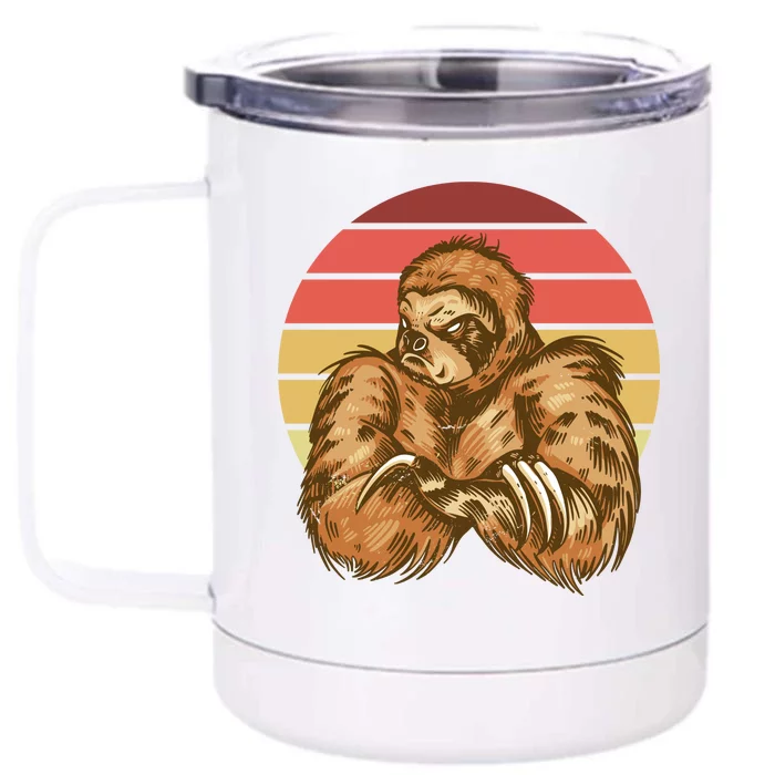 Grumpy Sloth Retro Sunset Front & Back 12oz Stainless Steel Tumbler Cup