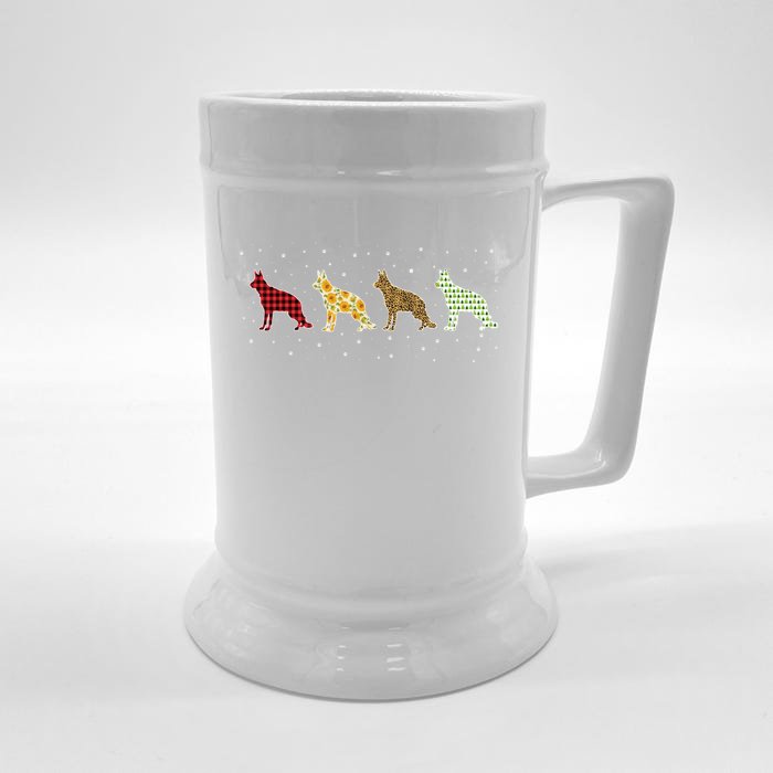 Ger Shepherd Red Plaid Christmas Leopart Xmas Dog Great Gift Front & Back Beer Stein