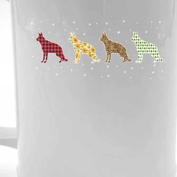 Ger Shepherd Red Plaid Christmas Leopart Xmas Dog Great Gift Front & Back Beer Stein