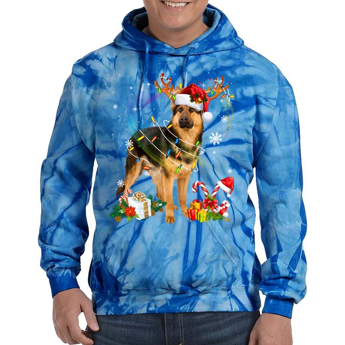 Ger Shepherd Reindeer Christmas Lights Xmas Dog Christmas Funny Gift Tie Dye Hoodie