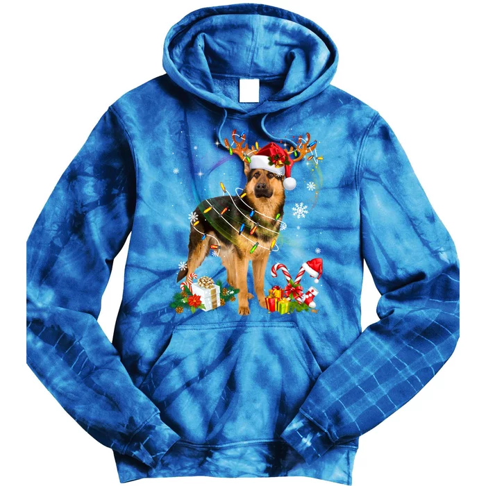 Ger Shepherd Reindeer Christmas Lights Xmas Dog Christmas Funny Gift Tie Dye Hoodie