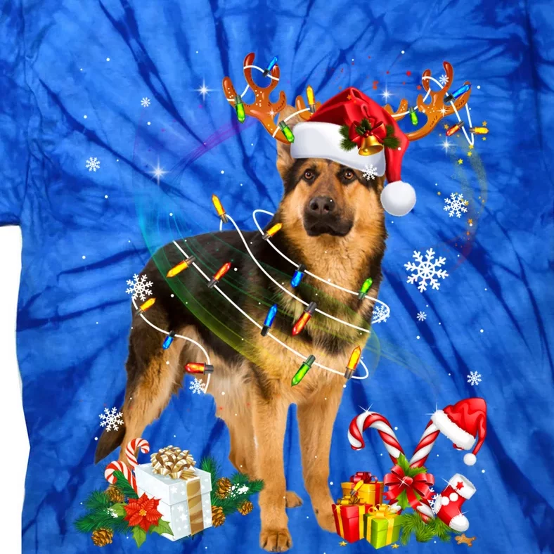 Ger Shepherd Reindeer Christmas Lights Xmas Dog Christmas Funny Gift Tie-Dye T-Shirt