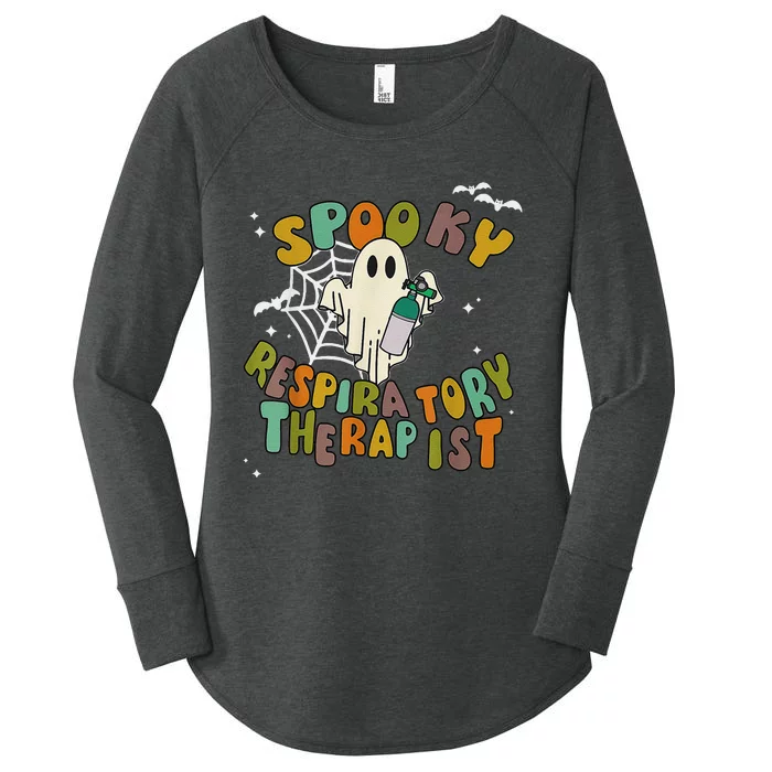 Groovy Spooky Respiratory Therapist Ghost Retro Halloween Women's Perfect Tri Tunic Long Sleeve Shirt