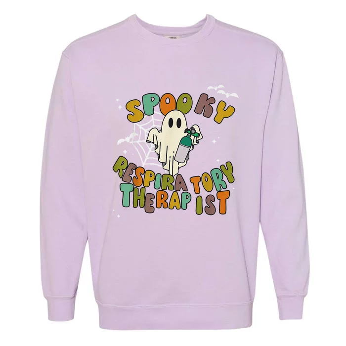 Groovy Spooky Respiratory Therapist Ghost Retro Halloween Garment-Dyed Sweatshirt